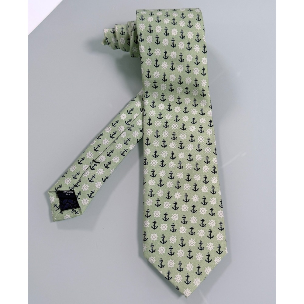 Vineyard Vines Silk Tie Standard 3' Width Light Green w/ Anchor Pattern Preppy